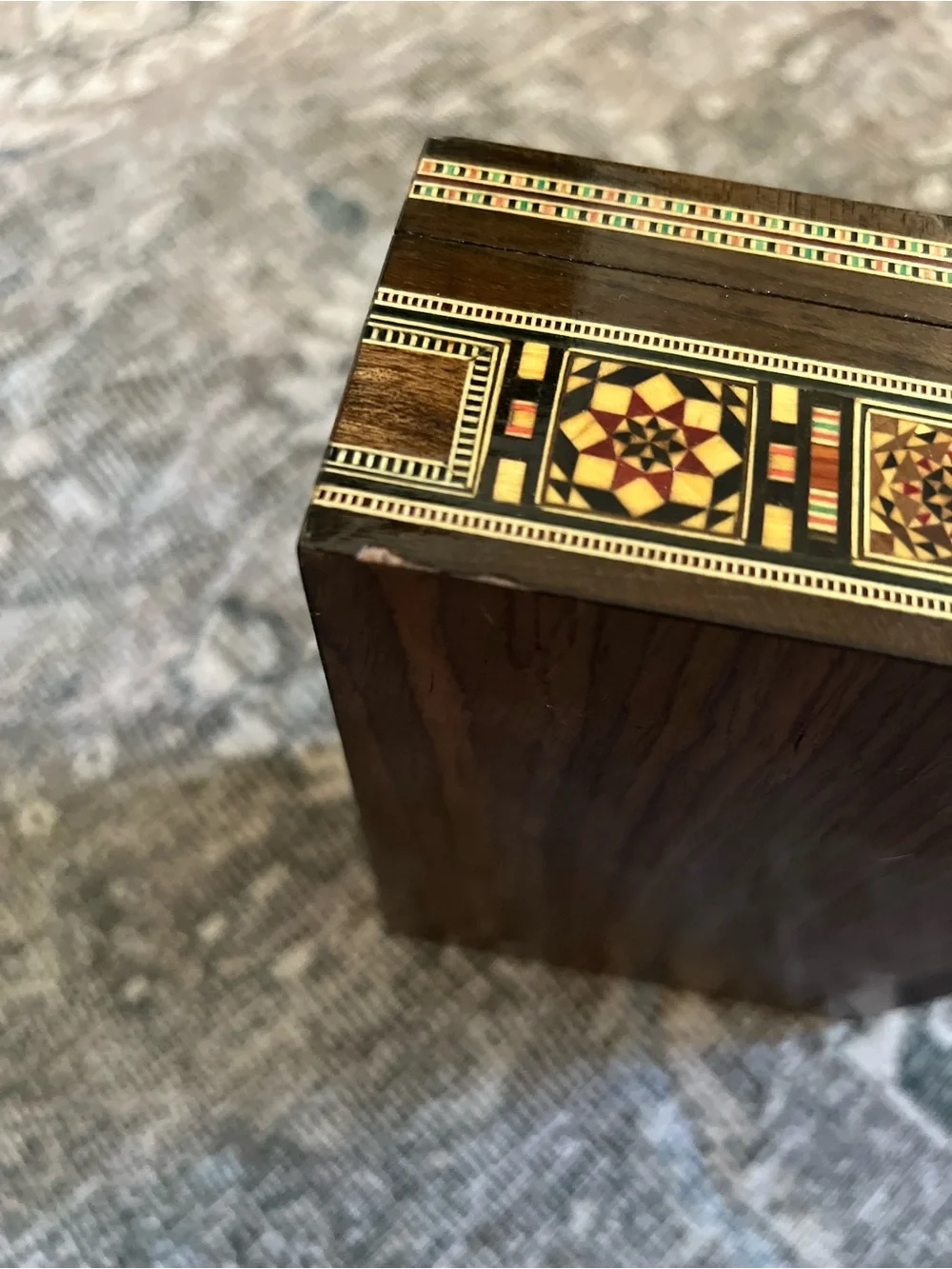 Syrian Marquetry Mosaic Jewelry Box Inlay Mother Of Pearl Walnut Trinket Box